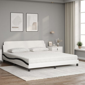 vidaXL Bed with Mattress "Dover" White and Black 180x200 cm Faux Leather