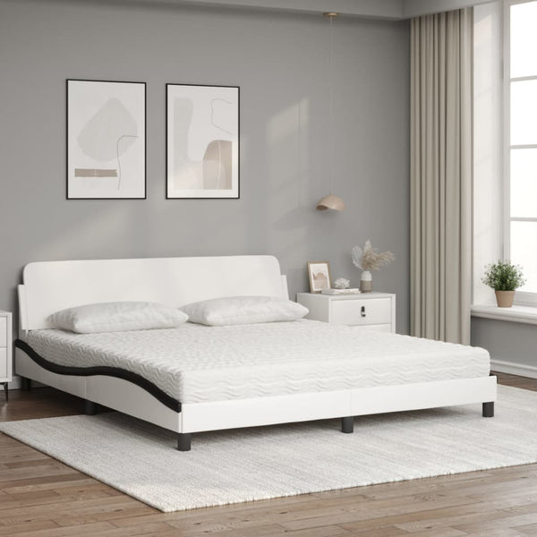 vidaXL Bed with Mattress "Dover" White and Black 180x200 cm Faux Leather