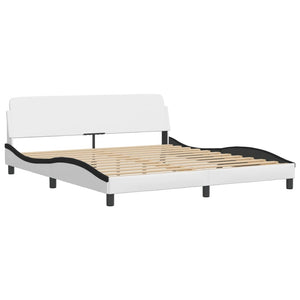 vidaXL Bed with Mattress "Dover" White and Black 180x200 cm Faux Leather