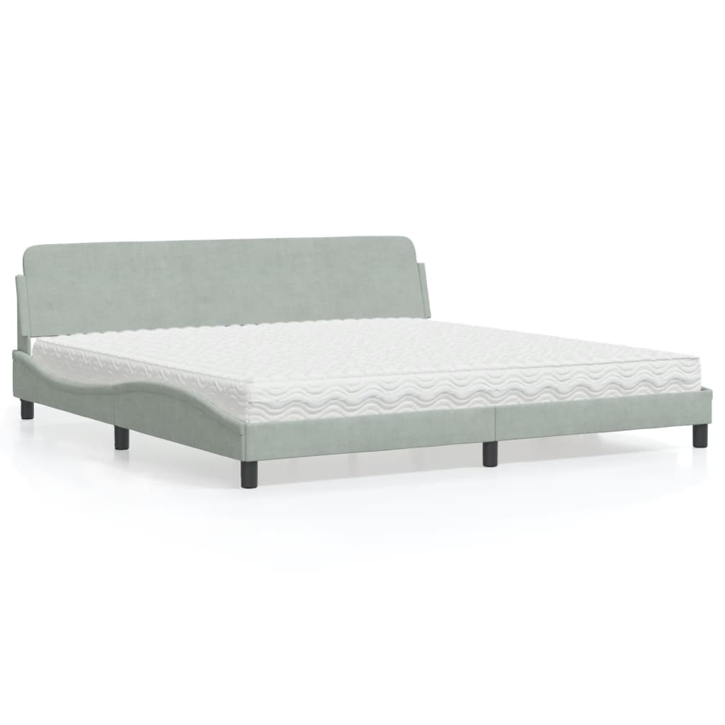 vidaXL "Dover" Bed with Mattress Light Grey 200x200 cm Velvet