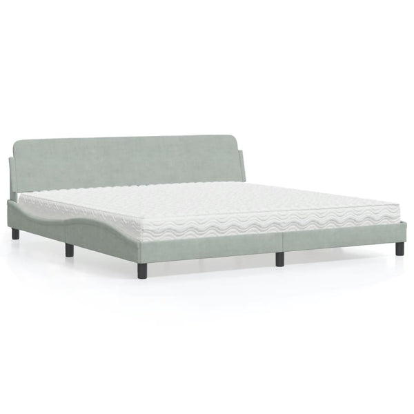 vidaXL "Dover" Bed with Mattress Light Grey 200x200 cm Velvet
