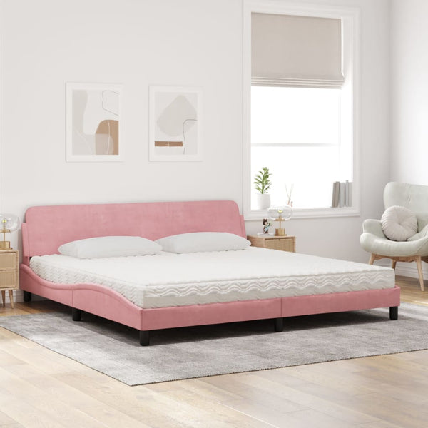 vidaXL Bed with Mattress "Dover" Pink 200x200 cm Velvet