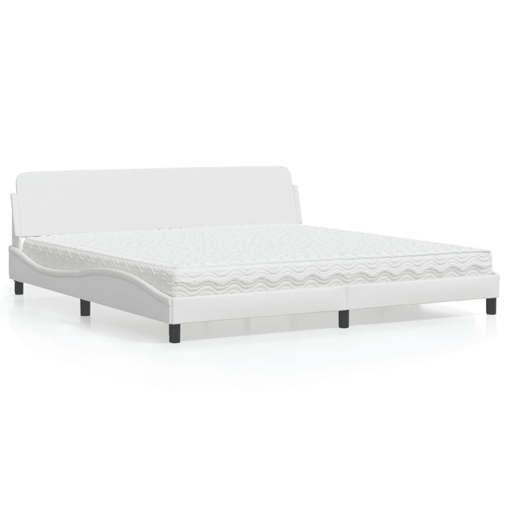 vidaXL "Dover" Bed with Mattress White 200x200 cm Faux Leather