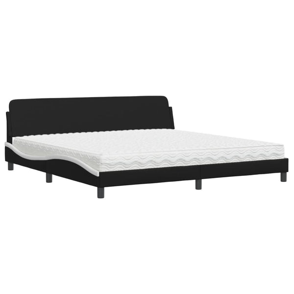 vidaXL Bed with Mattress "Dover" Black and White 200x200 cm Faux Leather
