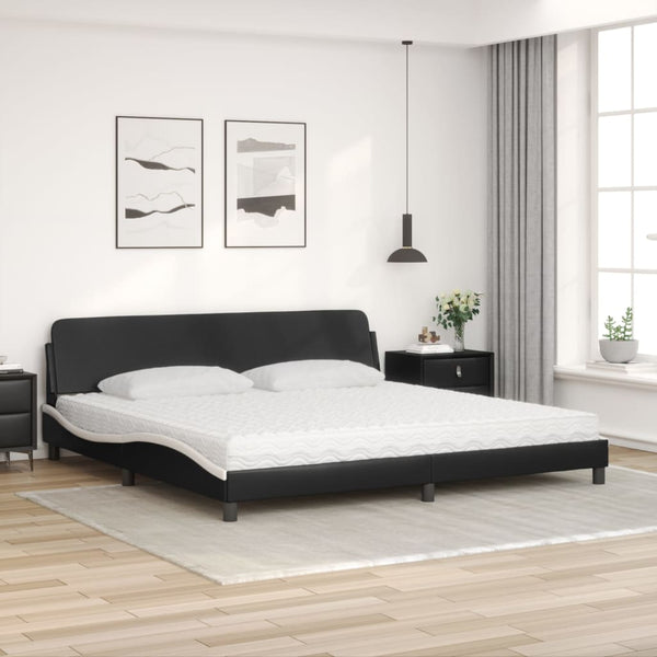 vidaXL Bed with Mattress "Dover" Black and White 200x200 cm Faux Leather