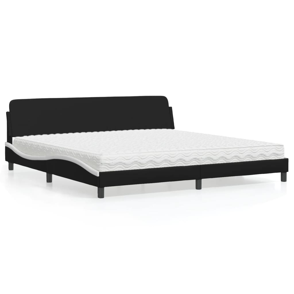vidaXL Bed with Mattress "Dover" Black and White 200x200 cm Faux Leather