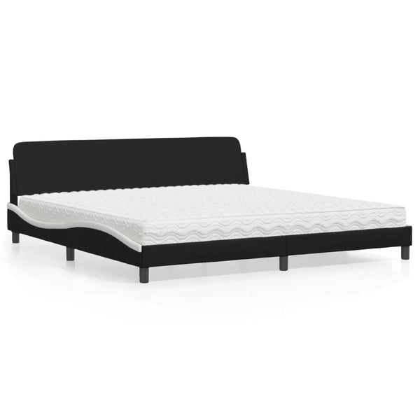vidaXL Bed with Mattress "Dover" Black and White 200x200 cm Faux Leather