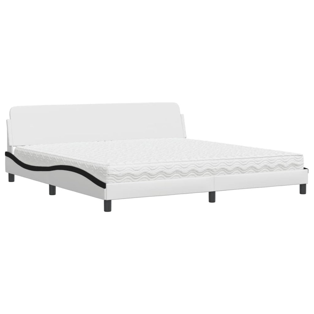 vidaXL Bed with Mattress "Dover" White and Black 200x200 cm Faux Leather