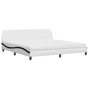 vidaXL Bed with Mattress "Dover" White and Black 200x200 cm Faux Leather