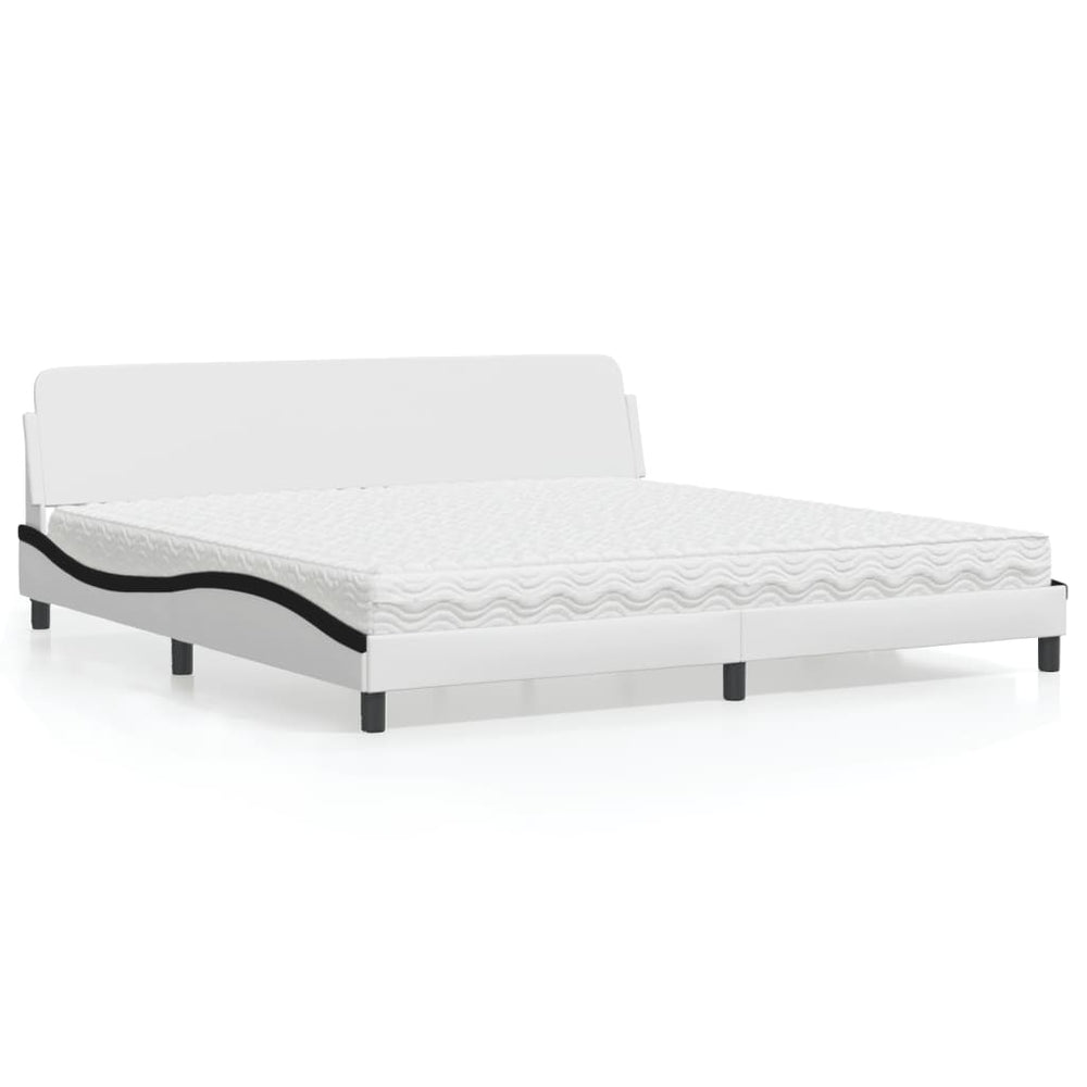 vidaXL Bed with Mattress "Dover" White and Black 200x200 cm Faux Leather