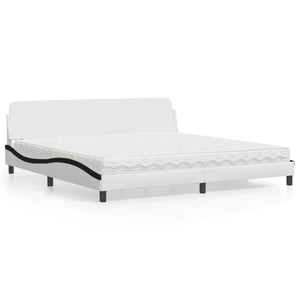 vidaXL Bed with Mattress "Dover" White and Black 200x200 cm Faux Leather
