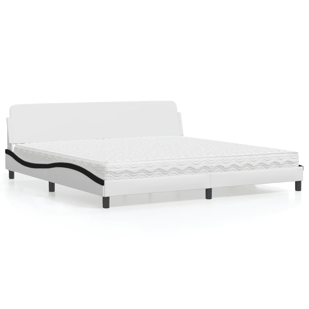 vidaXL Bed with Mattress "Dover" White and Black 200x200 cm Faux Leather