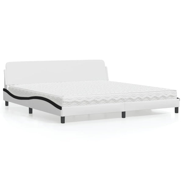 vidaXL Bed with Mattress "Dover" White and Black 200x200 cm Faux Leather