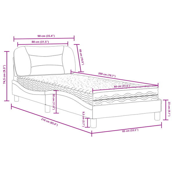 vidaXL "Hvar" Black Bed with Mattress 80x200 cm Fabric