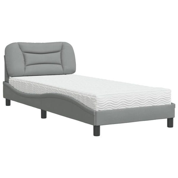 vidaXL Bed with Mattress "Hvar" Light Gray 90x190 cm Fabric