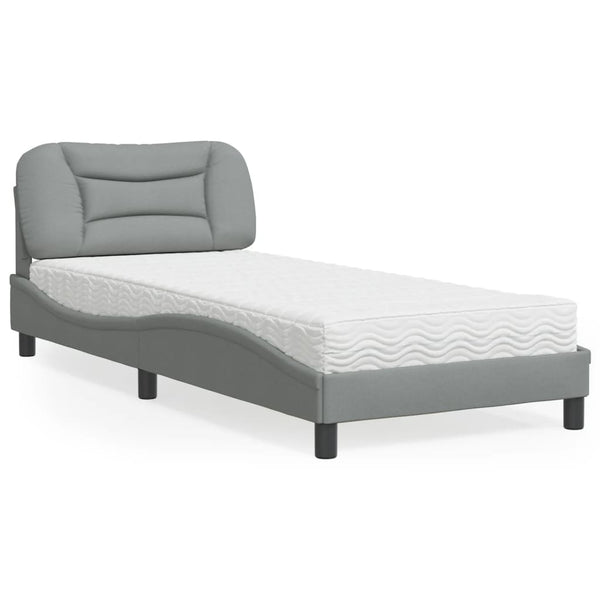 vidaXL Bed with Mattress "Hvar" Light Gray 90x190 cm Fabric