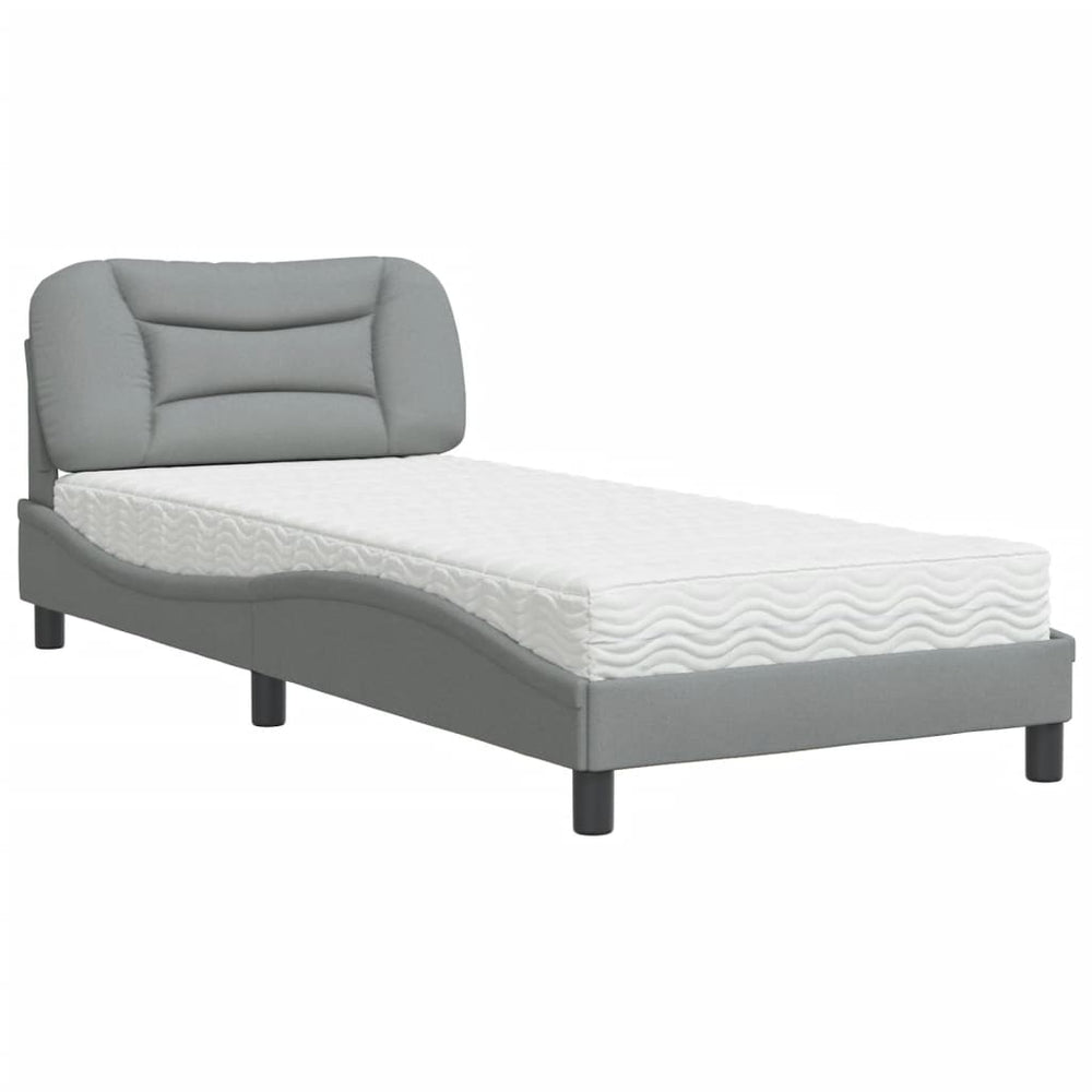 vidaXL Bed with Mattress "Hvar" Light Gray 90x200 cm Fabric