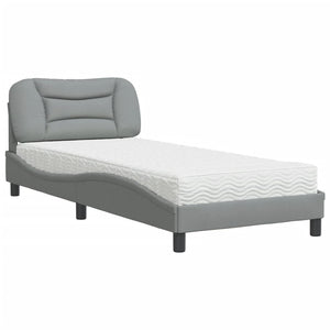 vidaXL Bed with Mattress "Hvar" Light Gray 90x200 cm Fabric