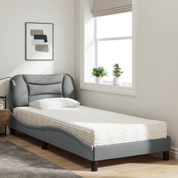 vidaXL Bed with Mattress "Hvar" Light Gray 90x200 cm Fabric