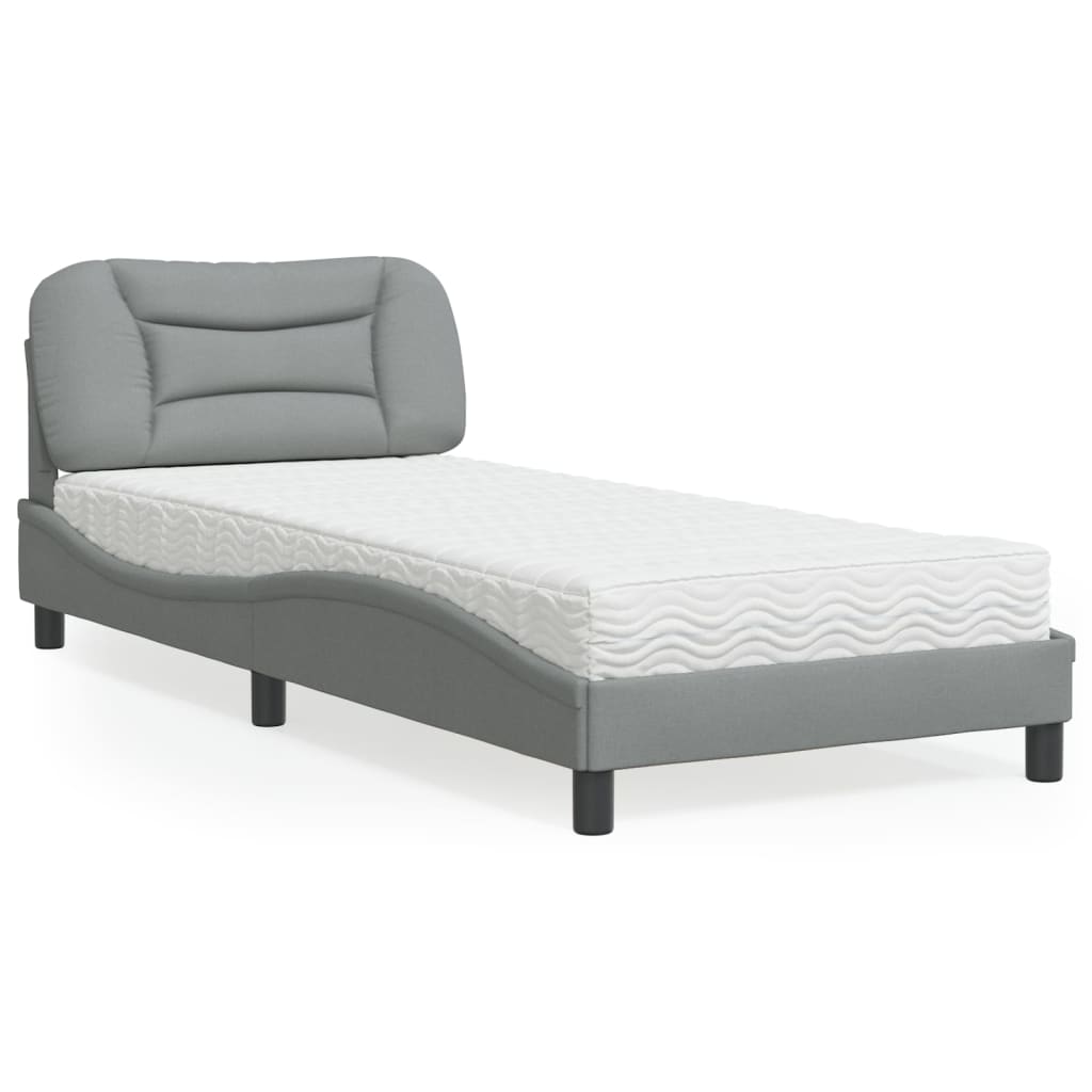 vidaXL Bed with Mattress "Hvar" Light Gray 90x200 cm Fabric