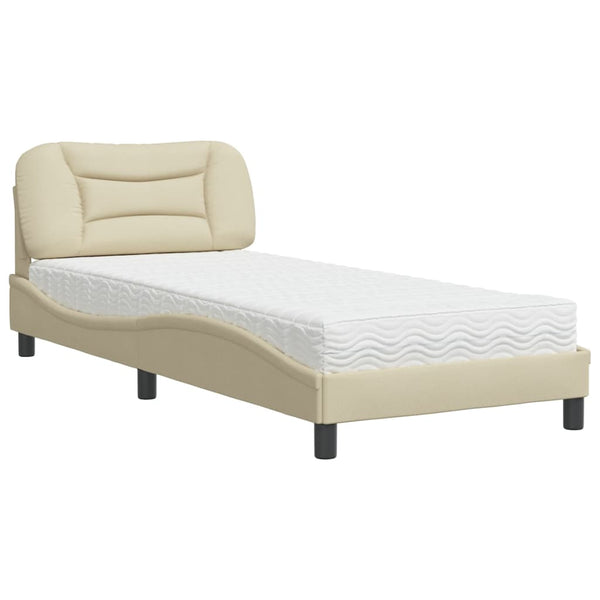 vidaXL Bed with Mattress "Hvar" Cream 90x200 cm Fabric