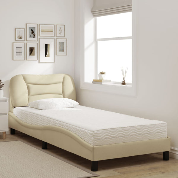 vidaXL Bed with Mattress "Hvar" Cream 90x200 cm Fabric