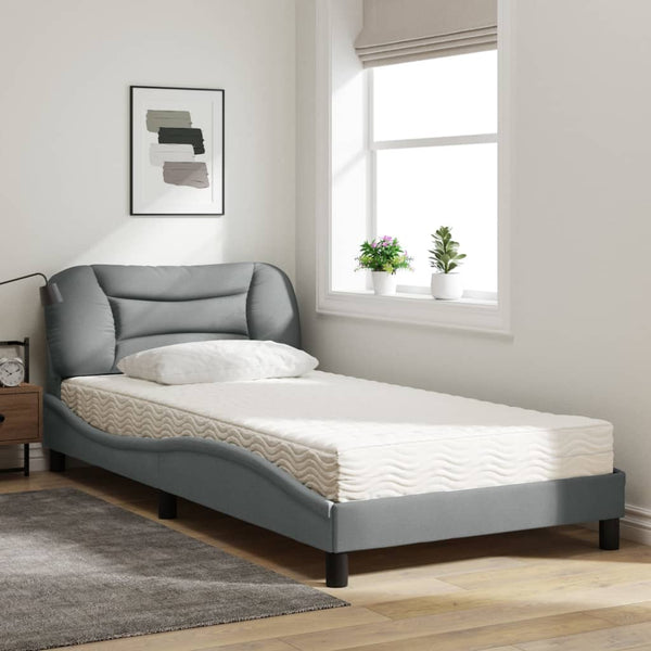 vidaXL Bed with Mattress "Hvar" Light Gray 100x200 cm Fabric