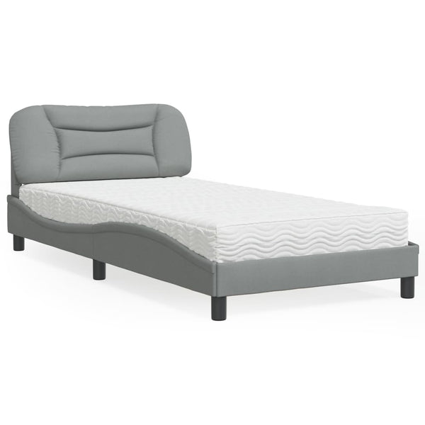 vidaXL Bed with Mattress "Hvar" Light Gray 100x200 cm Fabric