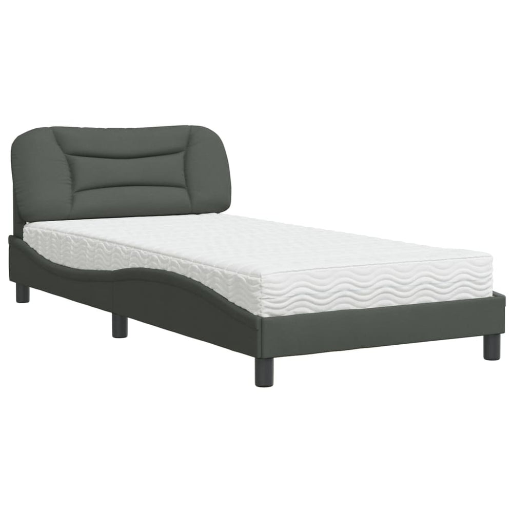 vidaXL Bed with Mattress "Hvar" Dark Grey 100x200 cm Fabric