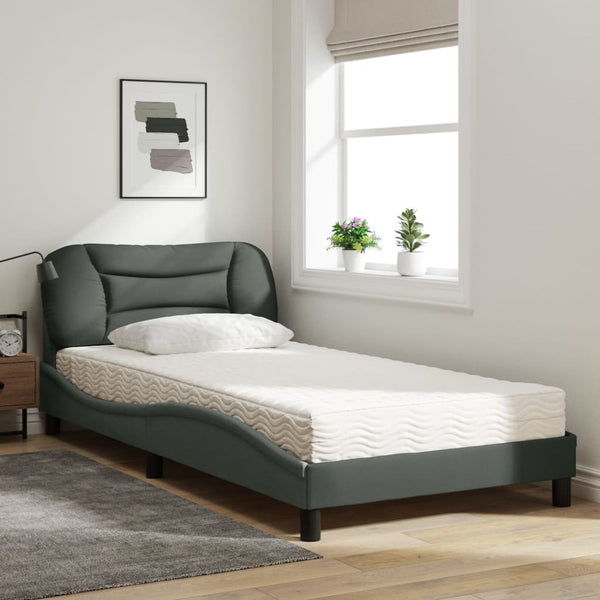 vidaXL Bed with Mattress "Hvar" Dark Grey 100x200 cm Fabric