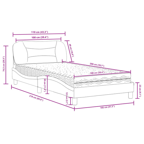 vidaXL Bed with Mattress "Hvar" Black 100x200 cm Fabric