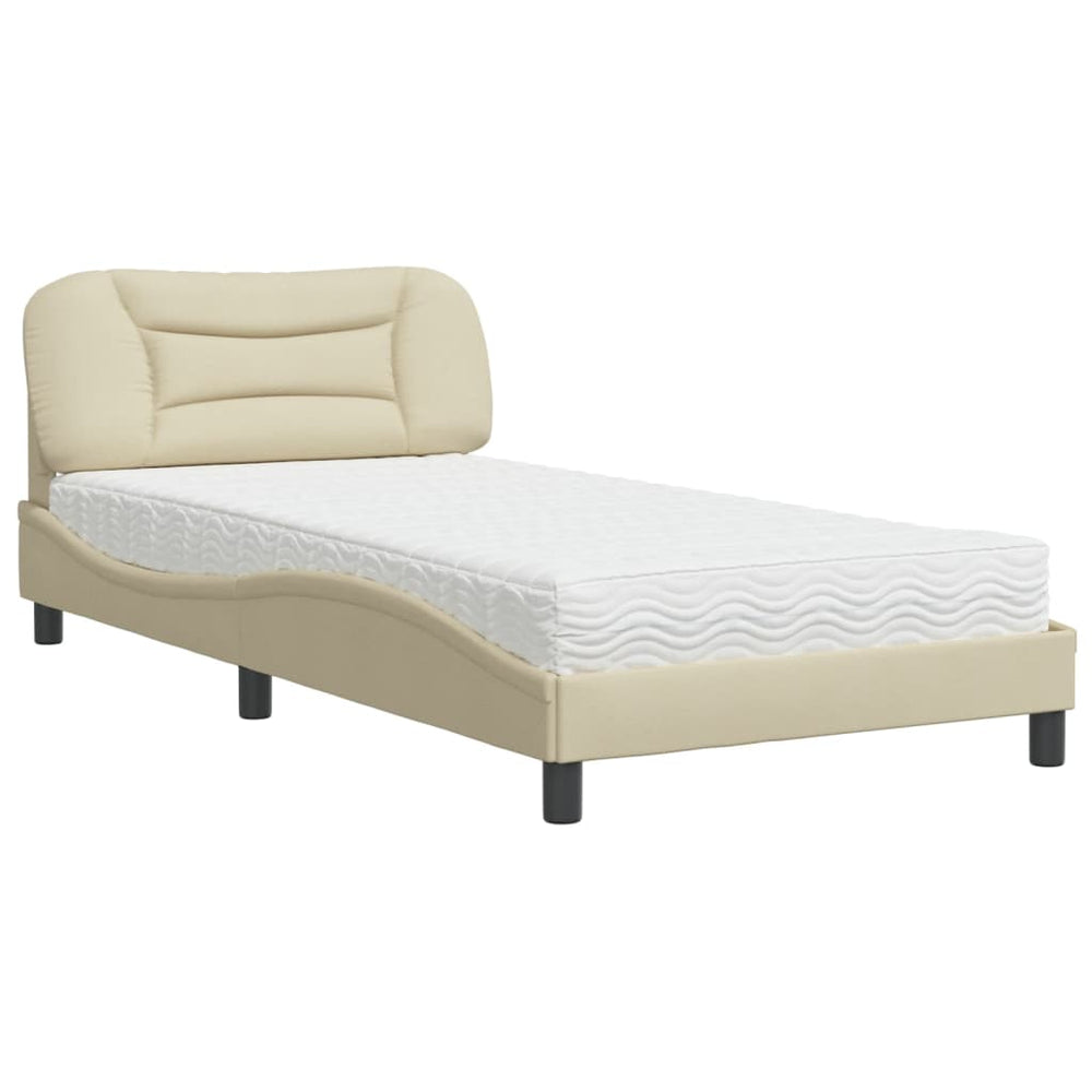 vidaXL Bed with Mattress "Hvar" Cream 100x200 cm Fabric