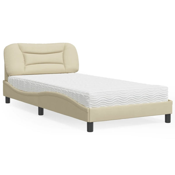 vidaXL Bed with Mattress "Hvar" Cream 100x200 cm Fabric
