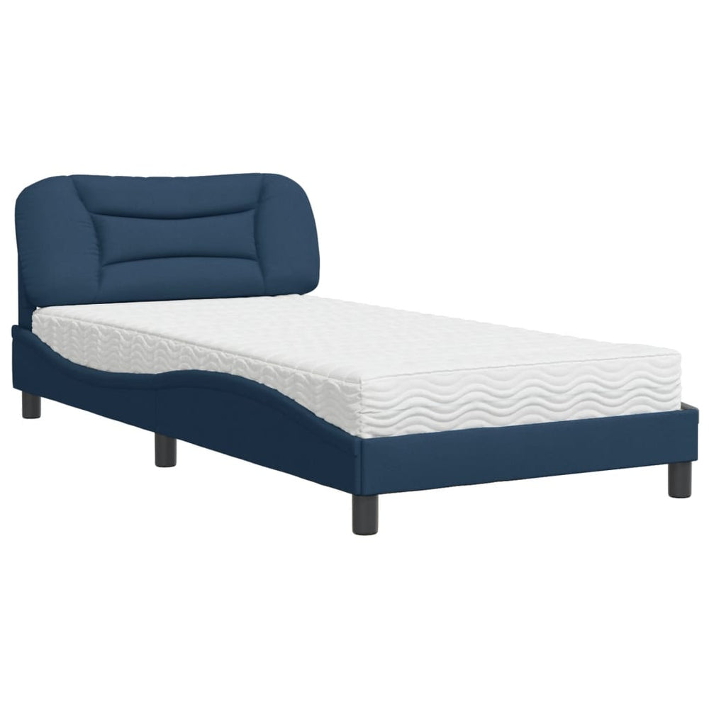 vidaXL Bed with Mattress "Hvar" Blue 100x200 cm Fabric