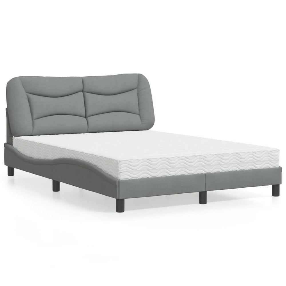 vidaXL Bed with mattress "Hvar" Light gray 140x190 cm Fabric