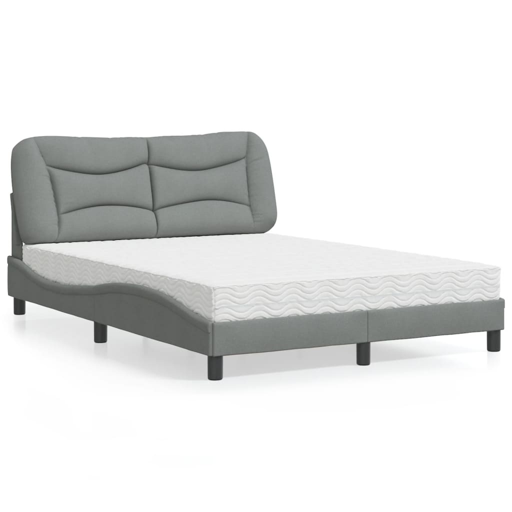 vidaXL Bed with mattress "Hvar" Light gray 140x190 cm Fabric