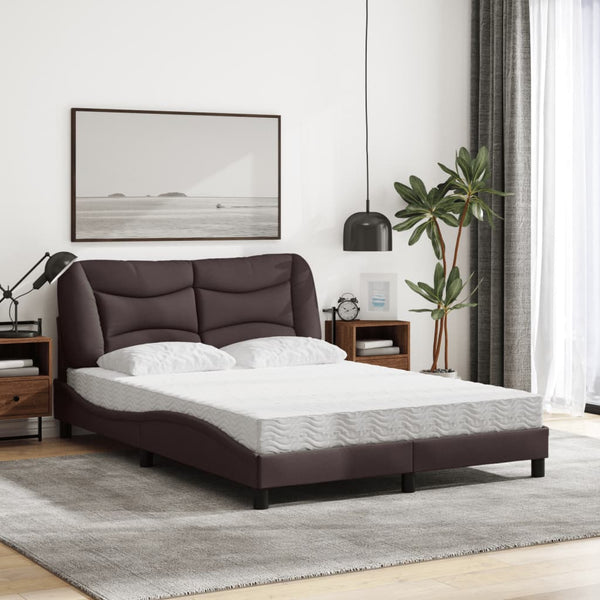 vidaXL Bed with Mattress "Hvar" Dark Brown 140x190 cm Fabric