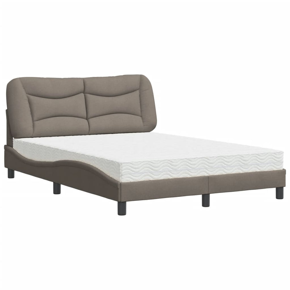 vidaXL "Hvar" Taupe Fabric Bed with Mattress 140x190 cm