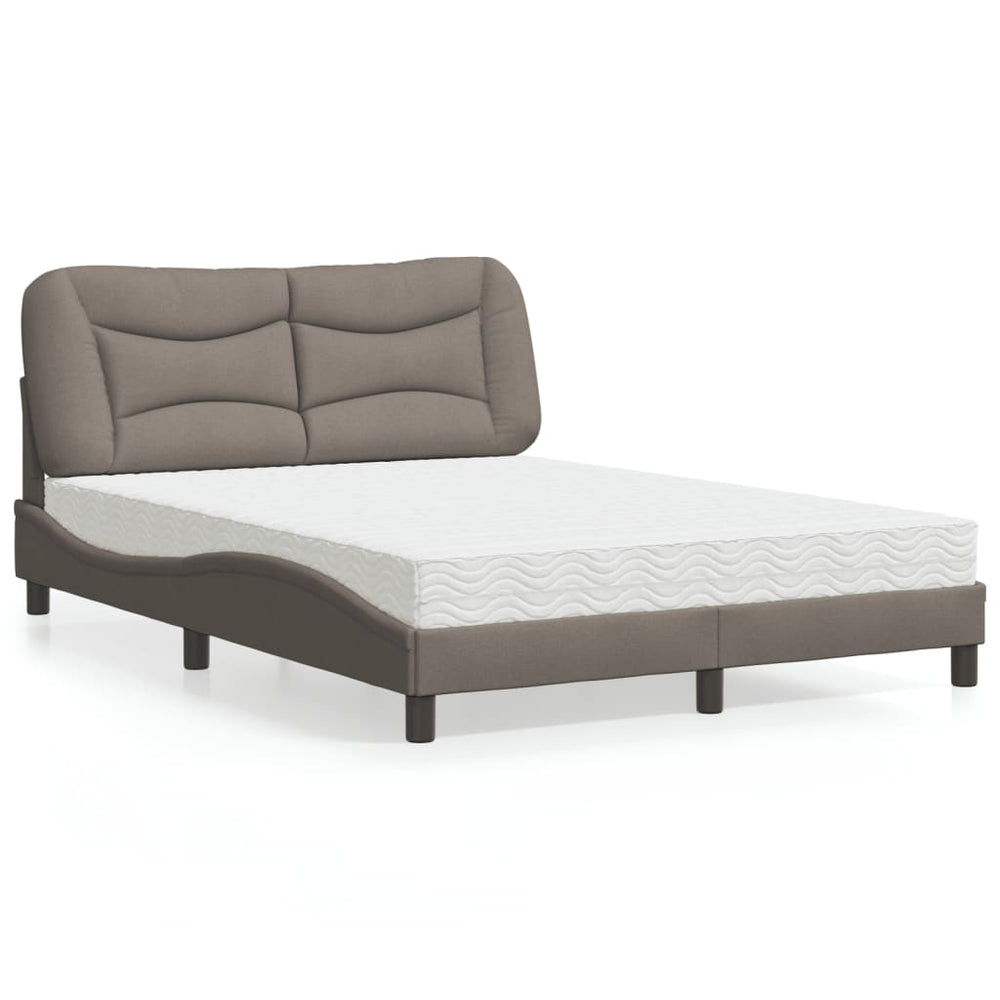 vidaXL "Hvar" Taupe Fabric Bed with Mattress 140x190 cm