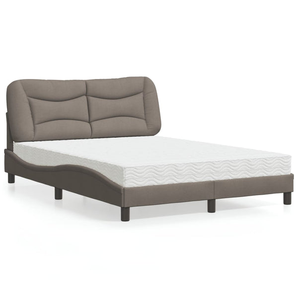 vidaXL "Hvar" Taupe Fabric Bed with Mattress 140x190 cm