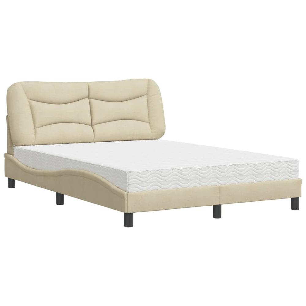 vidaXL Bed with Mattress "Hvar" Cream 140x190 cm Fabric
