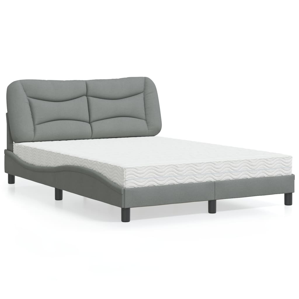 vidaXL Bed with Mattress "Hvar" Light Gray 140x200 cm Fabric