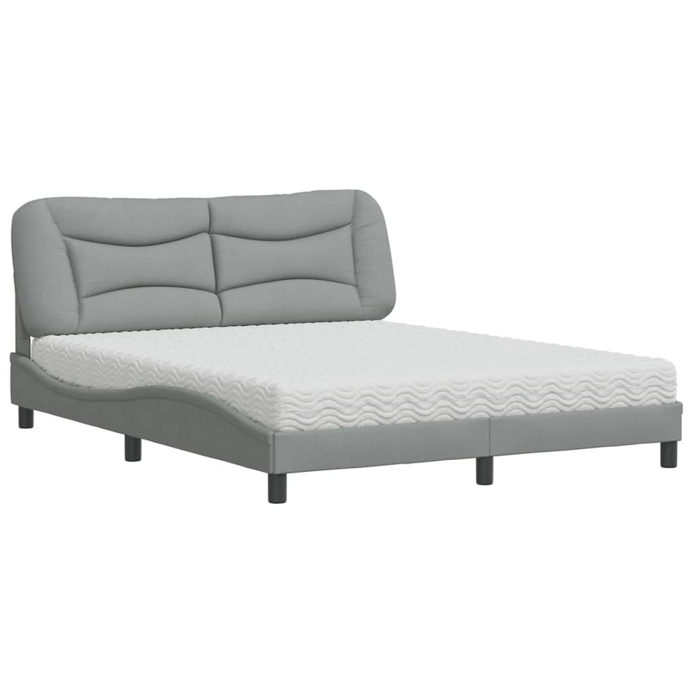 vidaXL Bed with Mattress "Hvar" Light Gray 160x200 cm Fabric