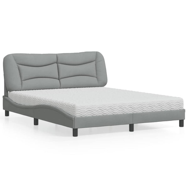 vidaXL Bed with Mattress "Hvar" Light Gray 160x200 cm Fabric