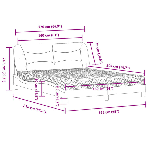 vidaXL Bed with mattress "Hvar" Dark Grey 160x200 cm Fabric