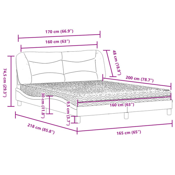 vidaXL Bed with Mattress "Hvar" Blue 160x200 cm Fabric