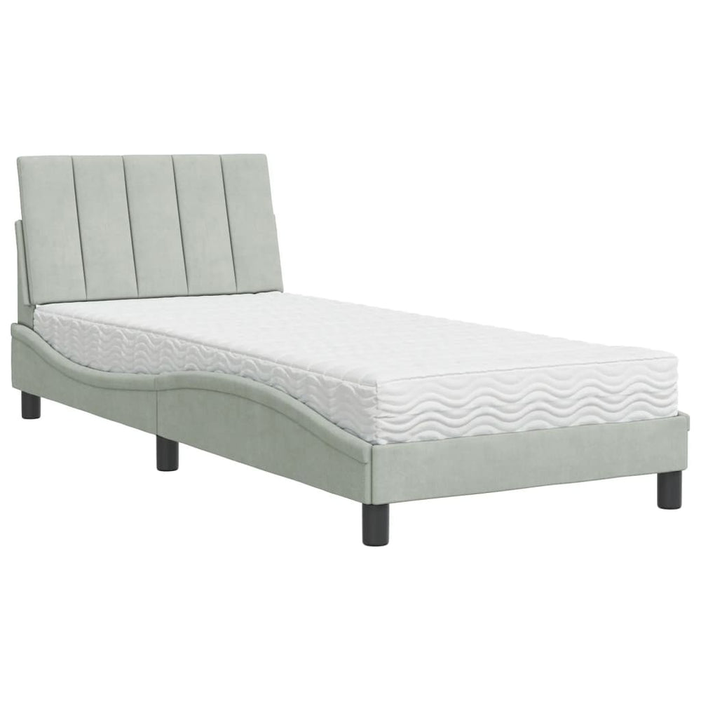 Bett mit Matratze Hanko Hellgrau 80x200 cm Samt