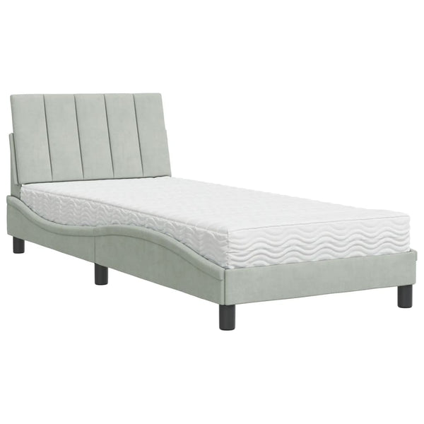 Bett mit Matratze Hanko Hellgrau 80x200 cm Samt