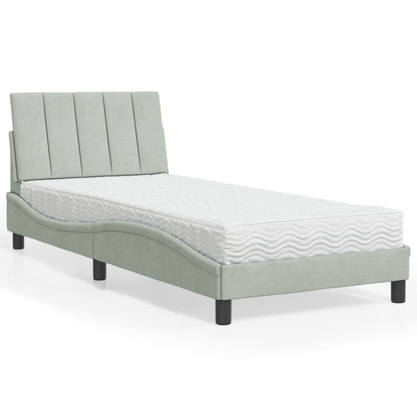 Bett mit Matratze Hanko Hellgrau 80x200 cm Samt