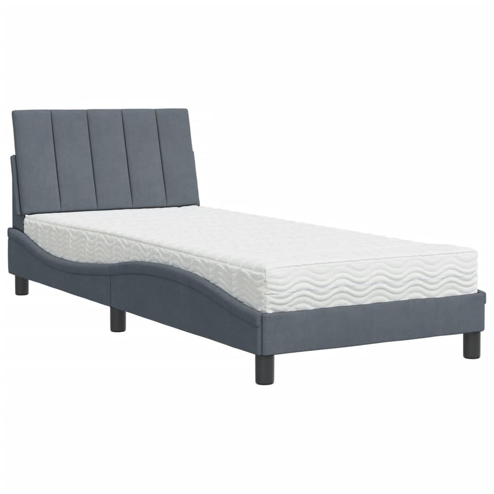 Bett mit Matratze Hanko Dunkelgrau Samt 80x200